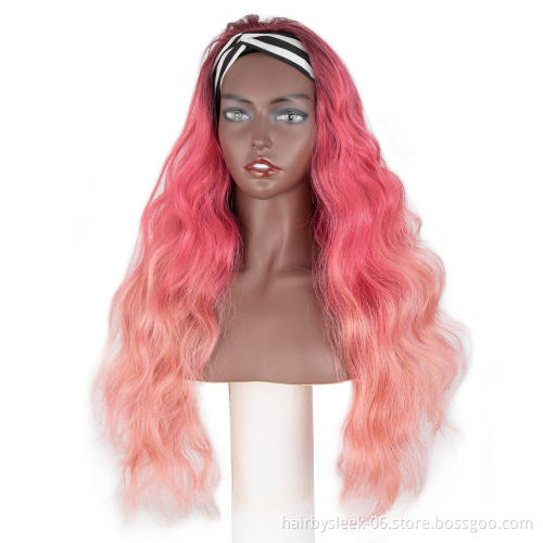 Different hair styles in pink super long straight deep body wave braid ombre color Wigs synthetic hair headband wig for woman
